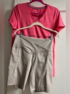 2 pc Danskin tan shorts and pink NAUTICA t-shirt